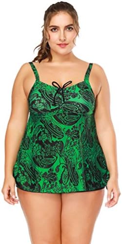 YouPuer Women's Plus Size Swimwear Vintage Swimming Costume 2 Pieces Swimsuits Tankini Top and Shorts