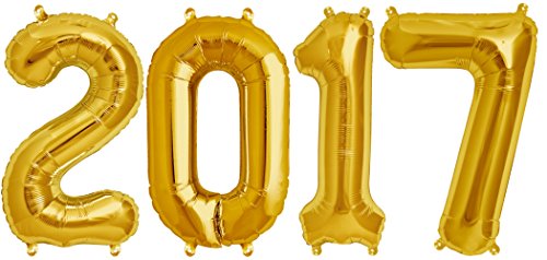 Ballon Zahl 2017 Set in Gold/Silber - XXL 40"/102cm – Folienballons für Luft oder Helium als Geburtstag Geschenk, Party Dekoration oder Überraschung