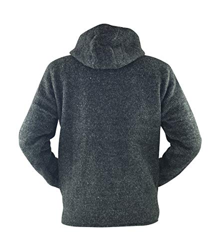 virblatt Herren Wolljacke mit Kapuze Herren Kapuzenjacke Hoody 100% Naturwolle – Winddicht L
