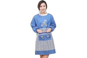 Gaf Nuncew Delantal de Cocina Mujer Impermeable con Manga Larga,Delantal Cocina con Bolsillos,Delantal De Mujer Larga Señora Housework,Delantal Antimanchas De Aseo para Mascotas