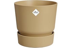 elho Greenville Rund 18 - Blumentopf für Innen und Außen - Selbstbewässerungstopf - 100% recyceltes Plastik - Ø 18.3 x H 17.4 cm - Beige/Goldener Sand