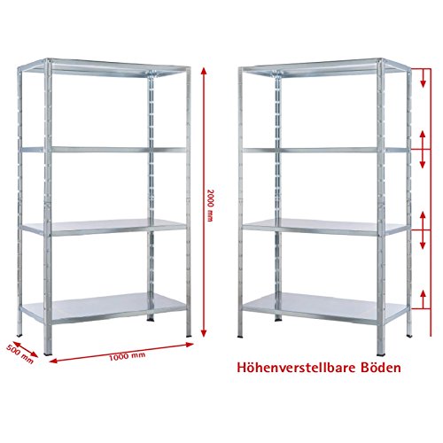 Regal Steckregal verzinkt Metall 200x100x50cm Regalsystem Steckregalsystem 4 Metall-Böden Traglast 280kg einfache Montage durch Stecksystem kein Verschrauben Schulte - 4