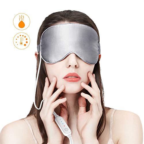 Masque pour les yeux Chauffé, Masque de nuit en soie, Chauffage USB Chaud, Température Réglable Soulage le Stress Oculaire Yeux Fatigués Yeux Gonflés par Dragoskandia (Gris)