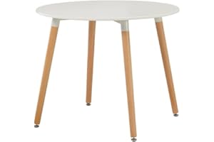 HomJoy Round Dining Table, Mid Century Modern White Kitchen Table, 90cm Tableptop Leisure Coffee Table with Solid Wood Legs (90cm)
