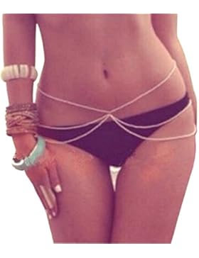 2LIVEfor Körperkette Taille Perlen weiß Körperkette Sexy Fashion Gold Belly Bauchkette Bikini Beach Harness Halskette...