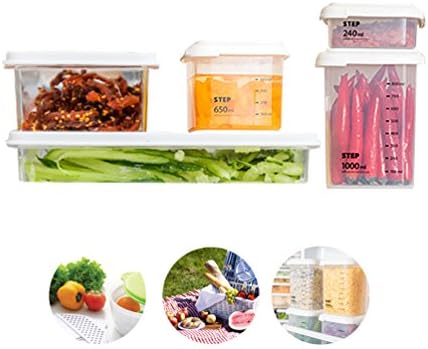 Air-Tight Food Storage Container Set 5-pack Crisper Plastic Box for Fridge Kitchen Picnic BBQ BPA Free Clear with Scale and Lids PP Material (Set2)