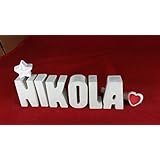 Beton, Steinguss Buchstaben 3 D Deko Schriftzug Namen NIKOLA als Geschenk verpackt! Ein ausgefallenes Geschenk zur Geburt, Taufe, Geburtstag oder auch zu anderen Anlässen.