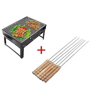 Hojo Barbeque Grill with 6 Skewers Set Folding Portable BBQ Briefcase Barbecue Broiler for Outdoor Camping