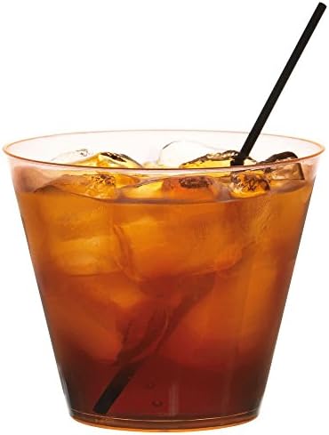 Old Fashioned Style Squat Hard Plastic Tumblers / Party Plastic Cups - Neon Orange - 9oz (255ml) - Pack of 20