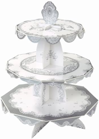 Party Porcelain Silver Cakestand Pack of 1, silver