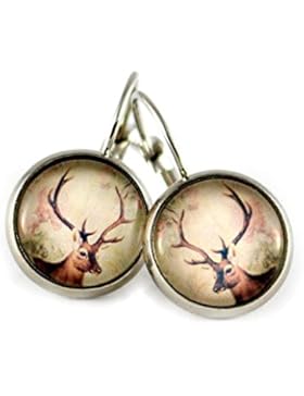 Katharina Fairytale Damen Mädchen Ohrringe Hirsch Motiv beige Cabochon 12mm silber