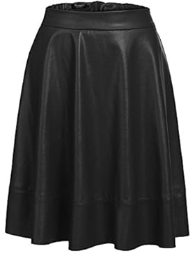 Parabler Damen Winter Minirock Lederrock Faltenrock Kurz Hohe Taille A-Linie