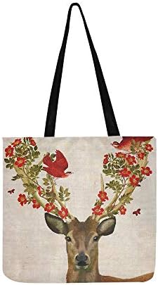 Modern Painted Red Flowers and Butterfly On Elk He Canvas Tote Handbag Shoulder Bag Crossbody Bags Purses for Men and Women Shopping Tote