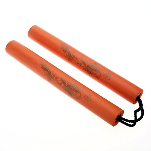 Andux Zone Nuevo Nunchaku Espuma Estampado Dragón con Cuerda Seguro de Buena YD-SJG-01 (Naranja)