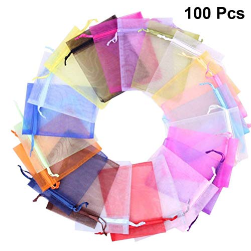 Cabilock 100 pcs Drawstring Gauze Bags Organza Jewelry Storage Bag Wedding Gift Pouch Party Favor Bags Organizer(Mixed Color)