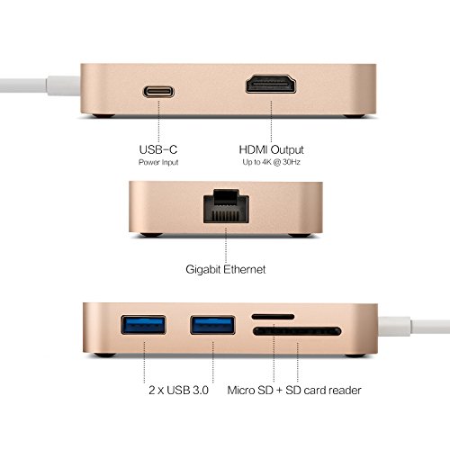MINIX NEO C Multiport Adapter USB-C Hub mit Gigabit Ethernet, TF/SD-Kartenleser, 2X USB 3.0 Port , HDMI Port , Typ C port aufladen für Macbook ,Lenovo Yoga 900 und so weiter-Gold - 4