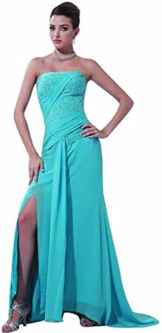 Dearta Women's Sheath Strapless Sweep Train Prom Dresses US 18 Tiffany Blue