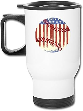Vintage American Baseball Aluminum White Travel Mug, 12 Ounces