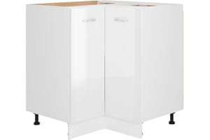 vidaXL Armario Inferior de Esquina, Alacena de Almacenaje, Mesa Esquinera, Armario Auxiliar para Cocina, Madera de Ingeniería Blanco Brillante
