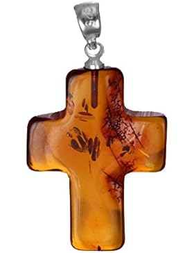Bernstein Kreuzanhänger Anhänger Kreuz Bernsteinanhänger Silber #1487-3