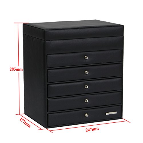 Yorbay Schmuckkoffer Seelux Serie Schmuckkasten mit Spiegel, 5 Schubladen (Schwarz) - 2