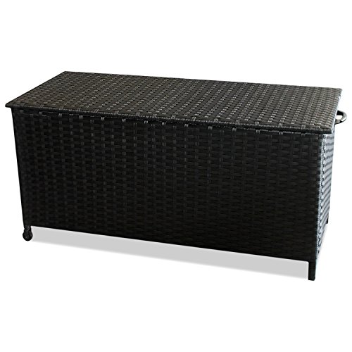 Gartenbox Aufbewahrungsbox Gartentruhe Auflagenbox Kissenbox Aufbewahrungskiste Kissentruhe – mit Hubautomatik, 134x56x65cm, Poly Rattan, Rollbar, Schwarz - 3