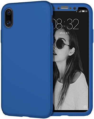 iPhone X Case, KGD case [Perfect Fit] 360 Degree All-around Ultra Thin Full Body Coverage Protection Dual Layer Hard Slim Case + Tempered Glass Screen Protector For iPhone X-Blue