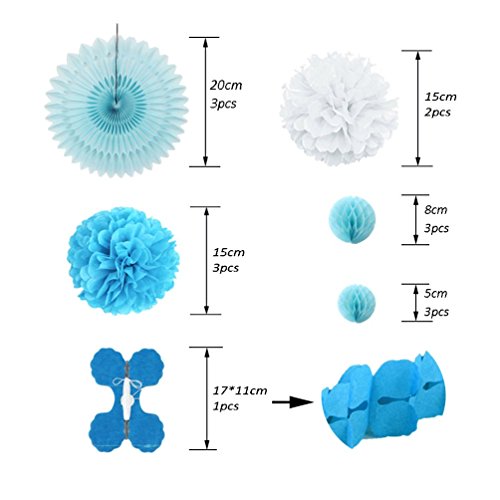 SUNBEAUTY Blaue Serie Blau Papier Dekoration PomPom Wabenbälle Girlande Babyparty Dekor Serie (Blau) - 2