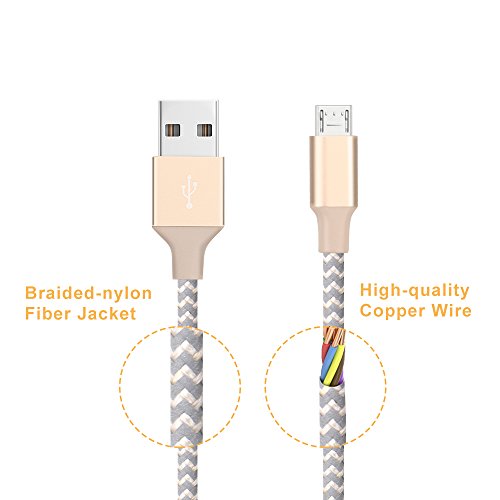 Ulinek Micro USB Kabel 2Pack 2m Datenkabel Ladekabel Verbindungskabel Nylonummantelung, Lebenslange Garatie, umflochtenes verwicklungssicheres Ladekabel für Android Samsung HTC Nokia Sony LG Blackberry und mehr. (Gold) - 3
