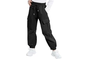 JiAmy Pantalones cargo de algodón con cintura elástica para niñas, pantalones casuales holgados de paracaídas Y2K con múltiples bolsillos, pantalones deportivos de baile para 5-14 años