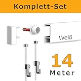 14m Bilderleisten Komplett Set inkl. 7 Bilderschienen aus Aluminium in 2m Länge, Seile mit Gleiter, Bilderhaken, Montagesets, Schienenverbinder, Endkappen