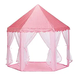 FunBlast Portable and Foldable Hexagon Polyester Tent House for Kids - Castle Playhouse Durable Tent for Children Indoor and Outdoor for 3+ Years Kids (Pink)