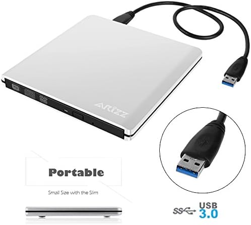 External DVD/CD Drive Player Rewriter Burner, ARIZZ Ultra Slim Portable USB 3.0 High Speed CD-RW DVD-RW Aluminum Alloy Drive for Apple Macbook Pro/Air, Mac OS, Windows Laptop/PC and More
