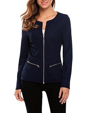 Finejo Damen Blazer mit Reißverschluss Kurzjacke Tailliert Jäckchen Business Jacket Mantel Tops Herbst Winter