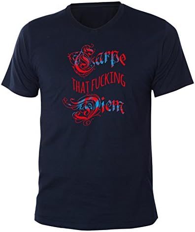 Mister Merchandise Men V-Neck T-Shirt Carpe That Fucking Diem, Size: XXL, Color Navy