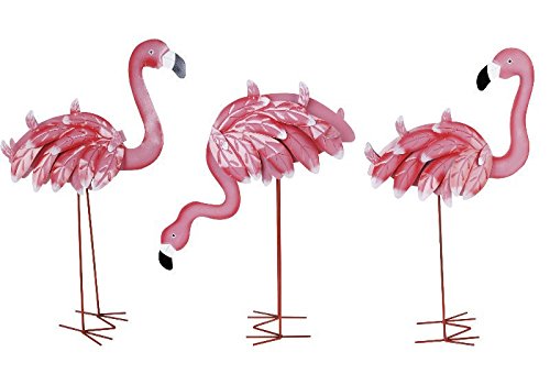 3er Set FLAMINGO Dekofigur aus Metall 42cm