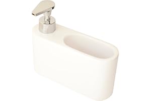 KOOK TIME Distributeur Liquide Vaisselle Porte Eponge pour Cuisine | Distributeur Savon Liquide pour Les Mains avec Espace Porte éponge | Porte Savon Cuisine | Matériel: céramique | Couleur: Blanc