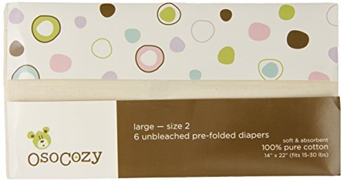 OsoCozy 6 Pack Prefolds Unbleached Cloth Diapers, Size 2 Size: Size 2 (Baby/Babe/Infant - Little ones)