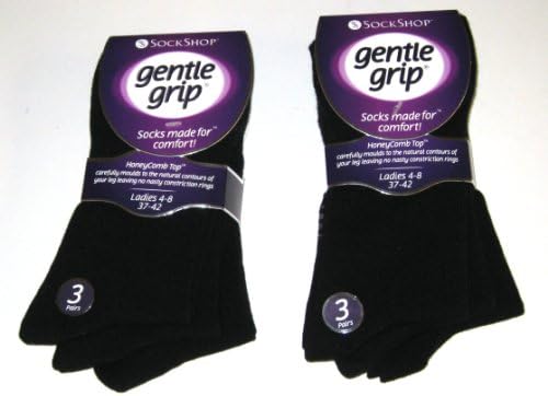 SET OF 6 BLACK GENTLE GRIP SOCKS - UK SIZE 4-8