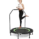 Bunao Trampoline, Mini Trampoline Pliable Jumping Fitness pour Enfants et Adultes, Poignée Réglable, Trampoline Intérieur/Extérieur, Poids Maximum: 135 KG(Vert-2)
