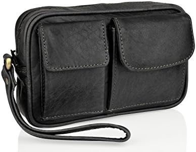 Woodland Leather Wrist Bag, Multi Patch Pocket, Central Zip Pocket