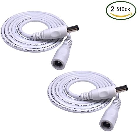 2pcs White 5.5 x 2.1mm DC Power Plug To Female Video Surveillance CCTV Extension Lead Cable 1 m
