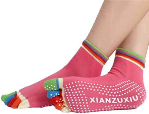 Sportmaking High Quality Store Womens 5-Toe Socks Yoga Gym Non Slip Massage Full Grip Socks (Red)