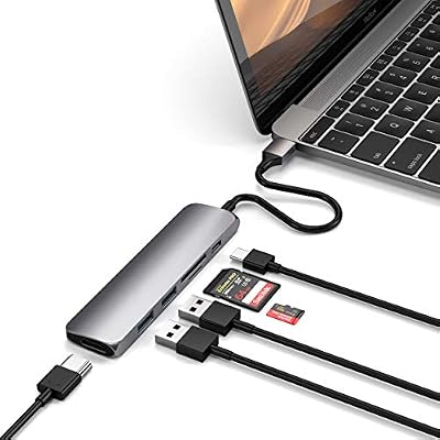 SATECHI Adaptateur Multi-Port V2 Fin Type-C en Aluminium – 4K HDMI, Lecteurs de Cartes Micro/SD et USB 3.0 Compatible avec MacBook Pro 2016/2017/2018, MacBook 2016/2017 et Plus
