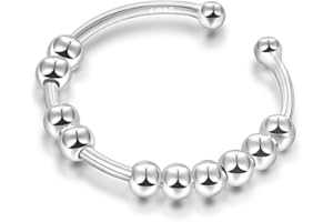 SILBERTALE Pierścionek ze srebra wysokiej próby 925, spinner, antystresowy, 5|8|10 obrotowych koralików, pierścień dekompresyjny, regulowany rozmiar od 55 do 60