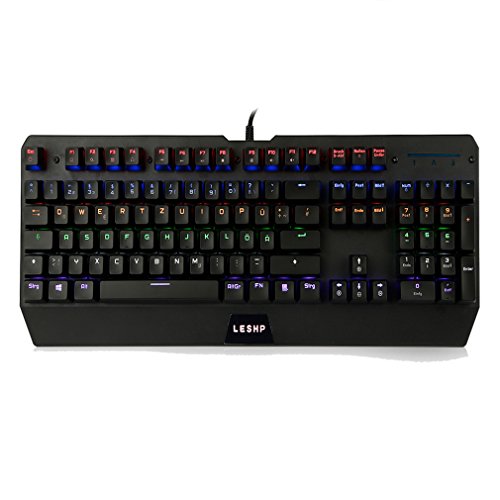Preisvergleich Produktbild AHECE Gaming Tastatur LED-Hintergrundbeleuchtung USB Gamer Keyboard Mechanisch Qwertz Spiel-Tastaturen , 7 Farben LED-Hintergrundbeleuchtung für Gamer und Maschinenschreiber - DE Layout Schwarz [Windows]