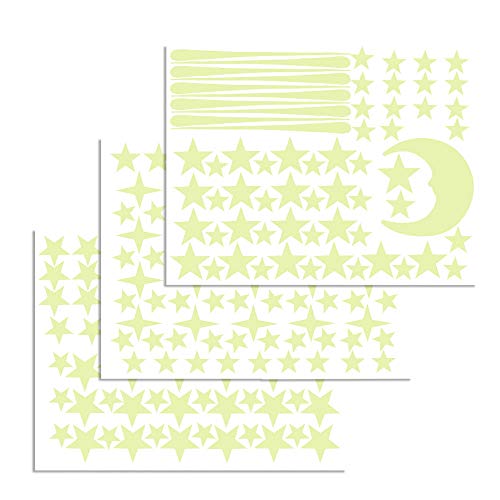 Luminoso Pegatinas de Pared ETSAMOR 216 pcs Luna y Estrellas Luminosas Pegatinas para el Techo Adhesivas DIY Decoración de la habitación Dormitorio Para Chico Niña Bebé