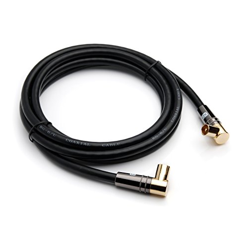 XO Abgewinkeltes Antennenkabel- schwarz – Männlicher Stecker auf weibliche Dose TV Aerial RG6 Coaxial Kabel – 10m - 2