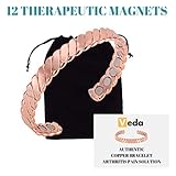 Authentic Copper Bracelet Twisted For Arthritis By Veda - Guaranteed 99.9% Pure Copper Magnetic Bracelet For Men Women - 12 Powerful Magnets - Effective & Natural Relief Of Joint Pain, Arthritis, Rsi