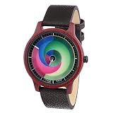 Rainbow Watch - Cool Wood Purple Heart Surprise Unisex Armbanduhr Quarz, Colorchanging Echtlederarmband Dunkelbraun